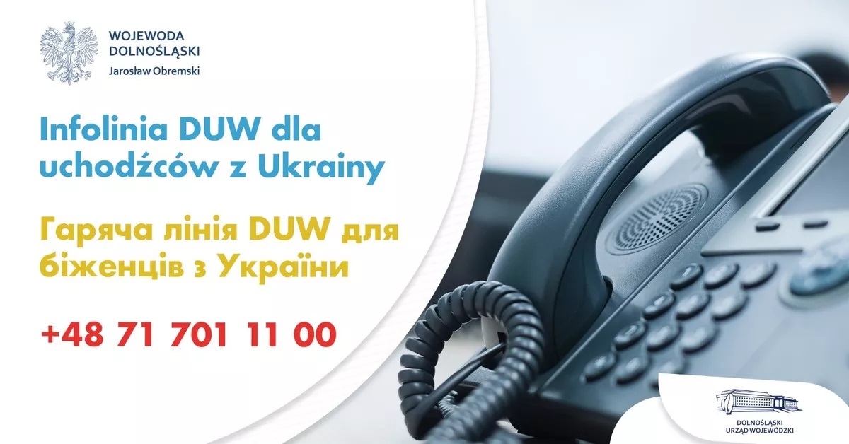 Infolinia Dolnośląskiego Urzędu Wojewódzkiego dla uchodźców z Ukrainy